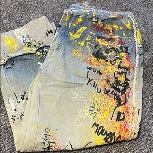 Clio Denim with Vibrant Yellow and Red Splashes